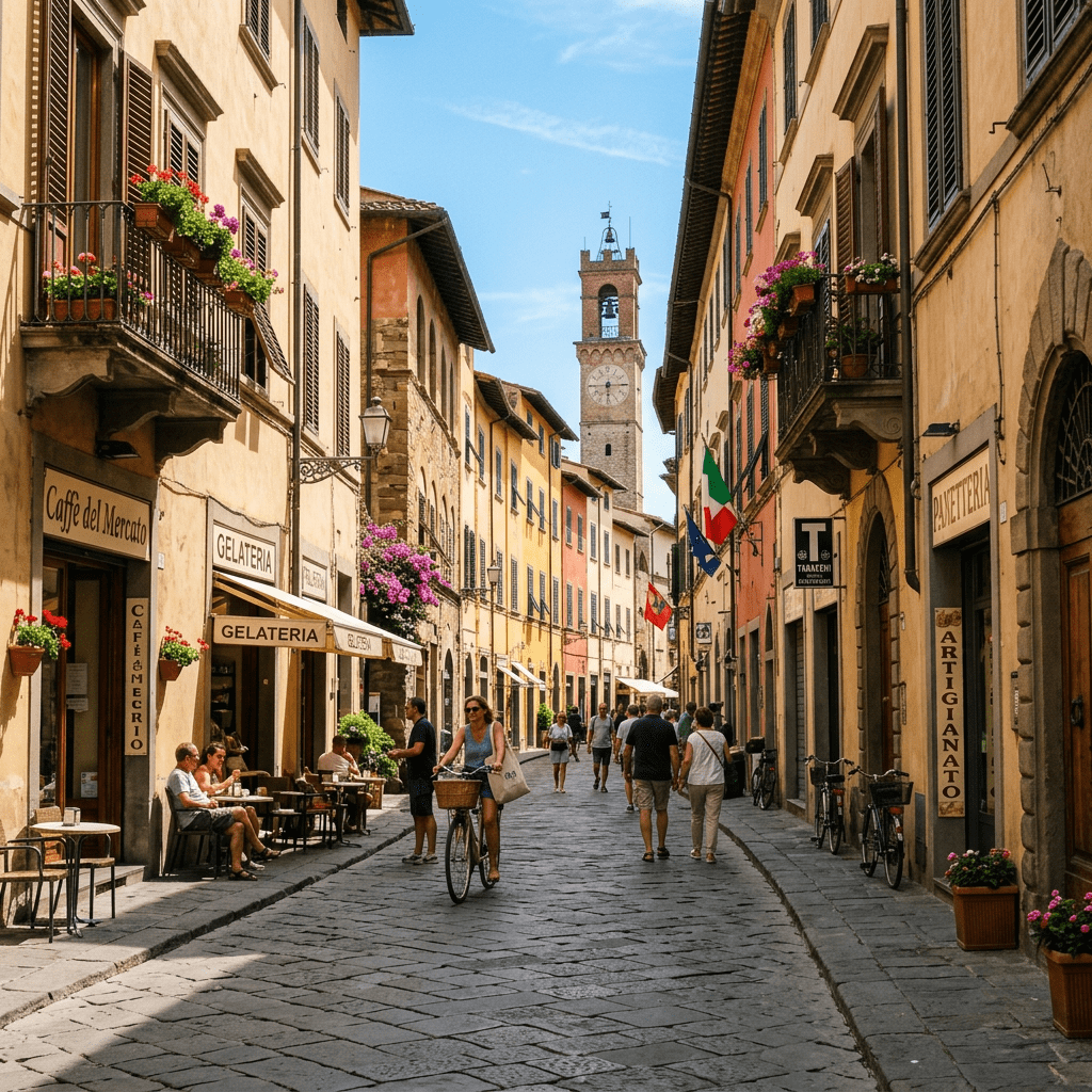 Sunny street in Lucca, Italy